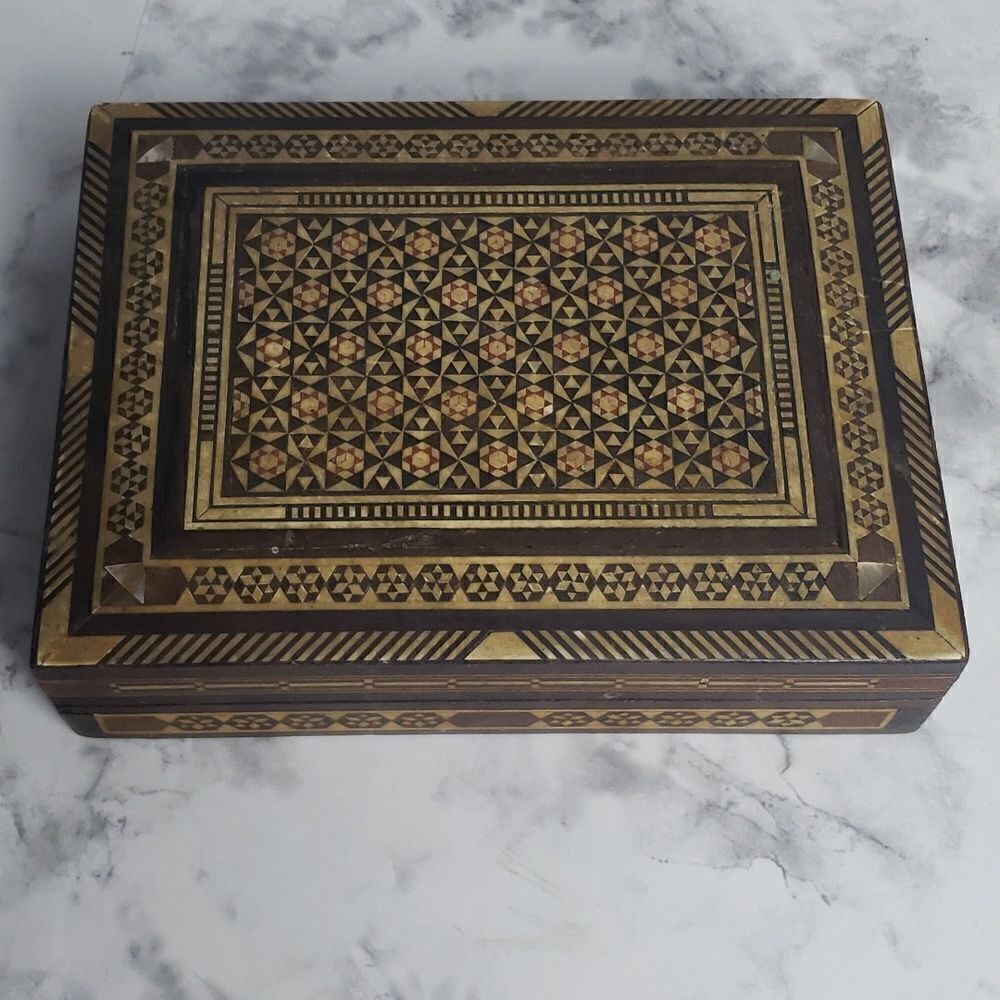 Vintage Middle Eastern Inlay Mosaic Wooden Box